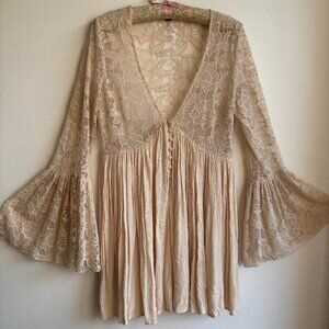 Ethereal Free People Lace Mini Dress in Cream ✨